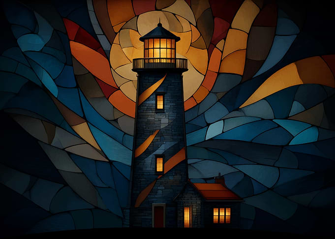 Lighthouse Stained Glass Style