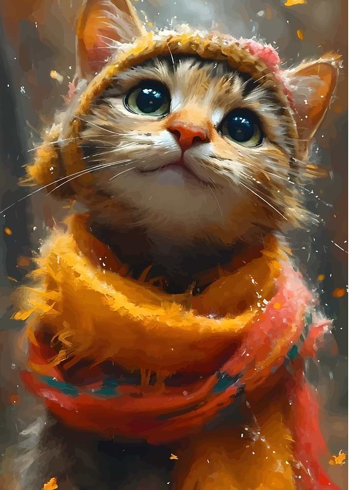 Cute Cat with Hat and Scarf