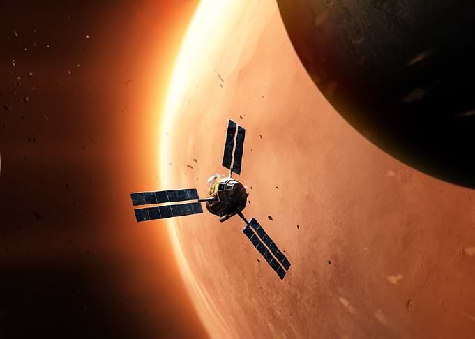 Satellite orbiting Mars in deep space