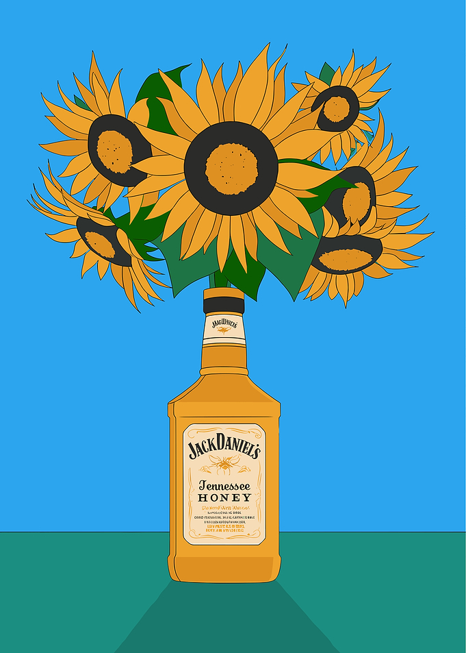 Sunflowers in Jack Daniel's Honey Bottle