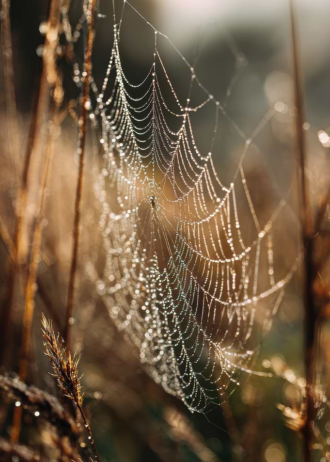 Dew-Kissed Spiderweb in Golden Light