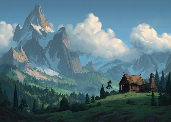 Mountain Landscape with Cabin