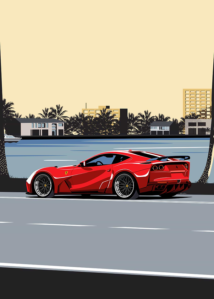 Red V12 812 Superfast Italian Supercar Wall Art – Exotic Grand Tourer Poster for Car Enthusiasts | Modern Automotive Decor for Garage or Office