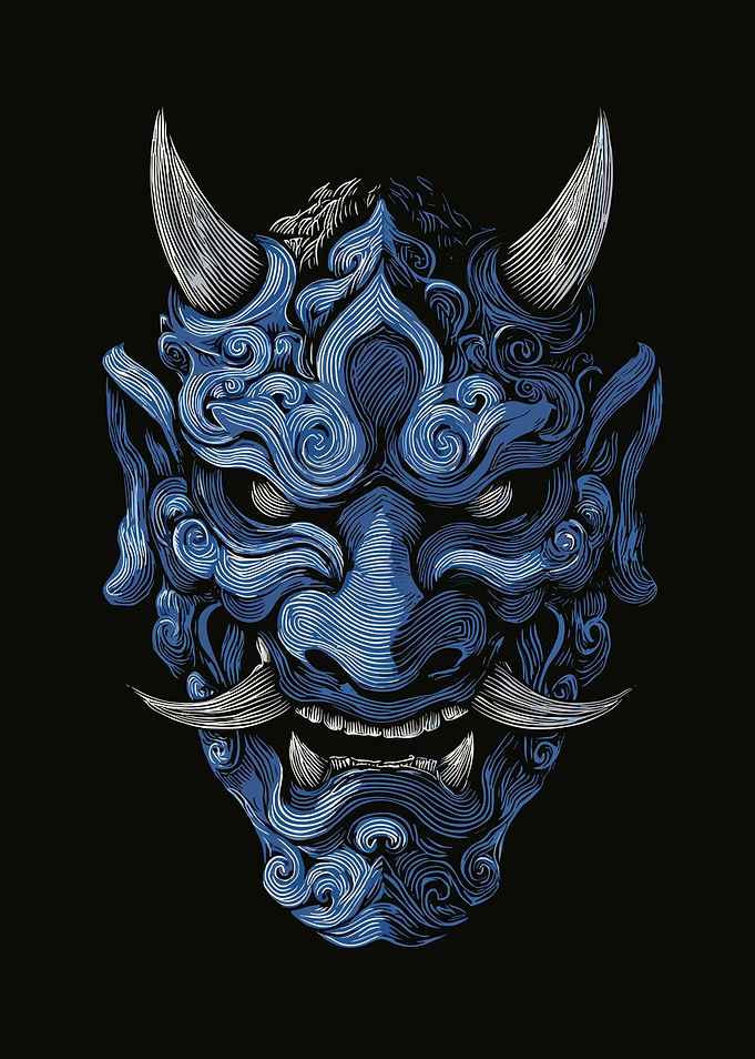 Blue Oni Mask Illustration