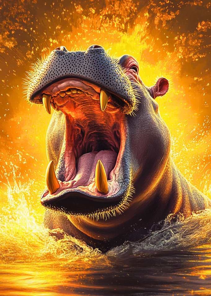 Hippo with Open Mouth in Water
