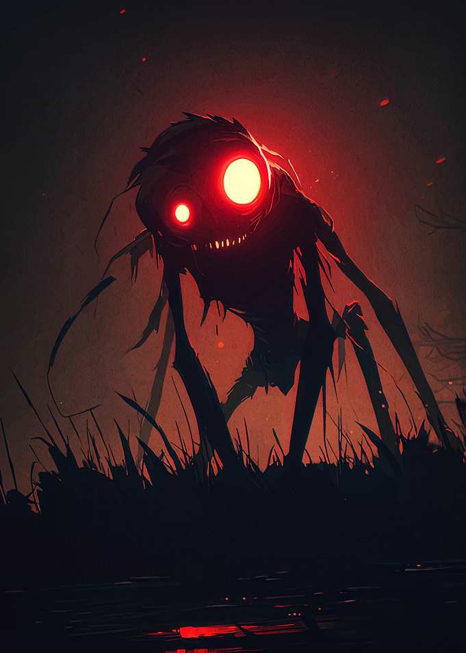 Red-Eyed Monster in Dark Landscape