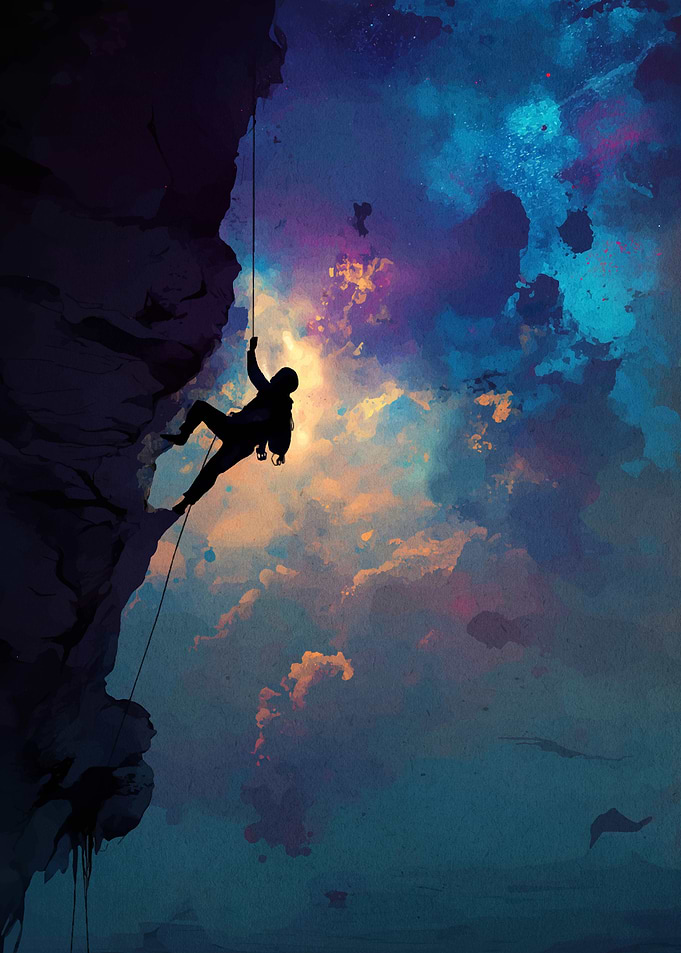 Silhouette Climber Against Colorful Sky