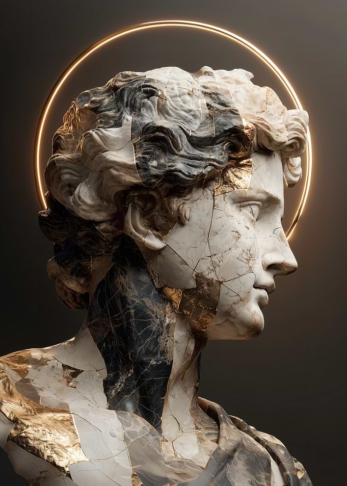 Marble Bust with Golden Halo
