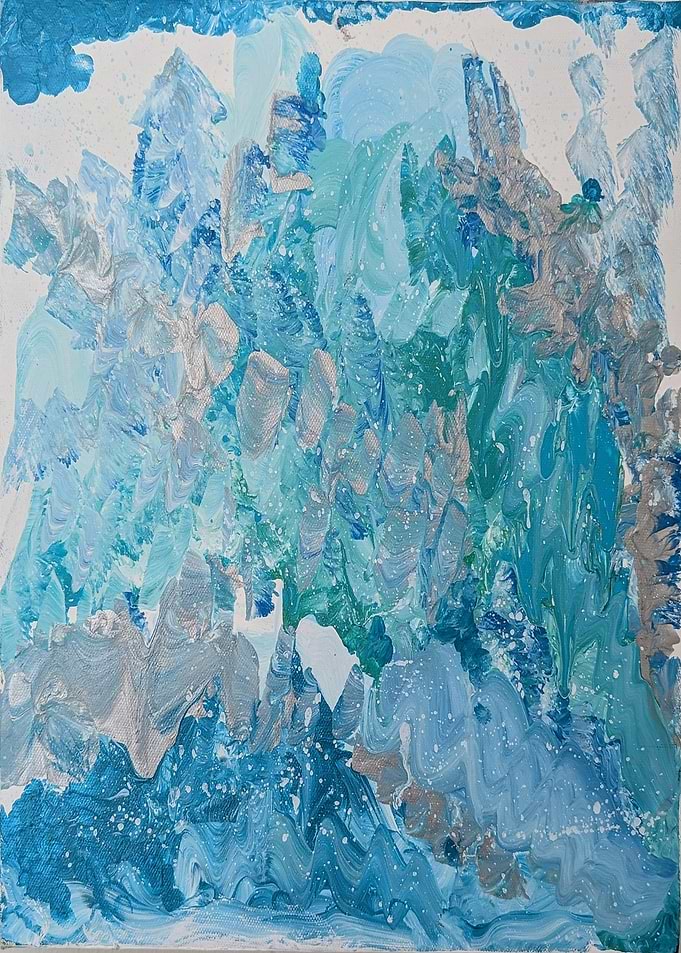Abstract Blue and Silver Painting