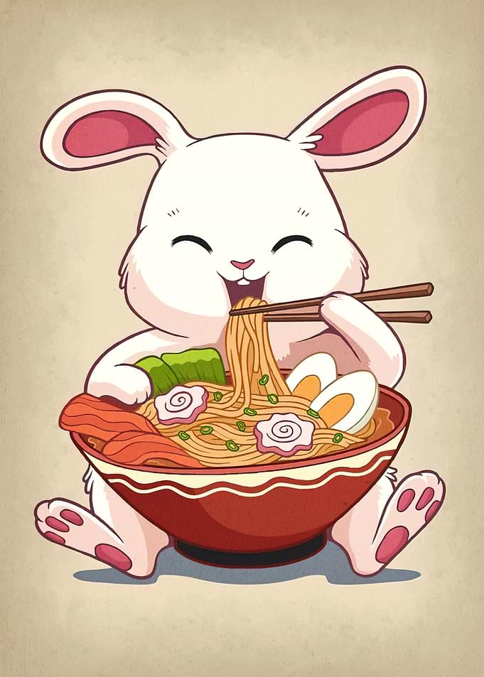 Cute Bunny Eating Ramen