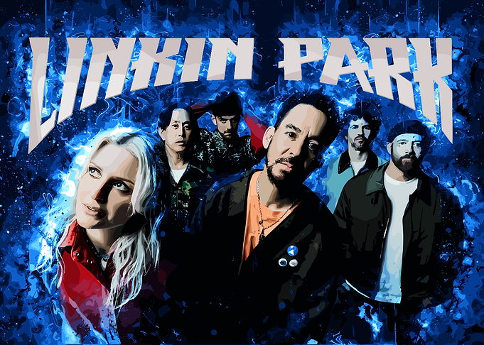 Linkin Park Band Portrait with Blue Flames