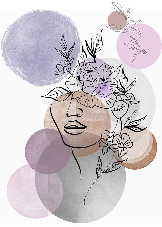 Abstract Floral Face Line Art
