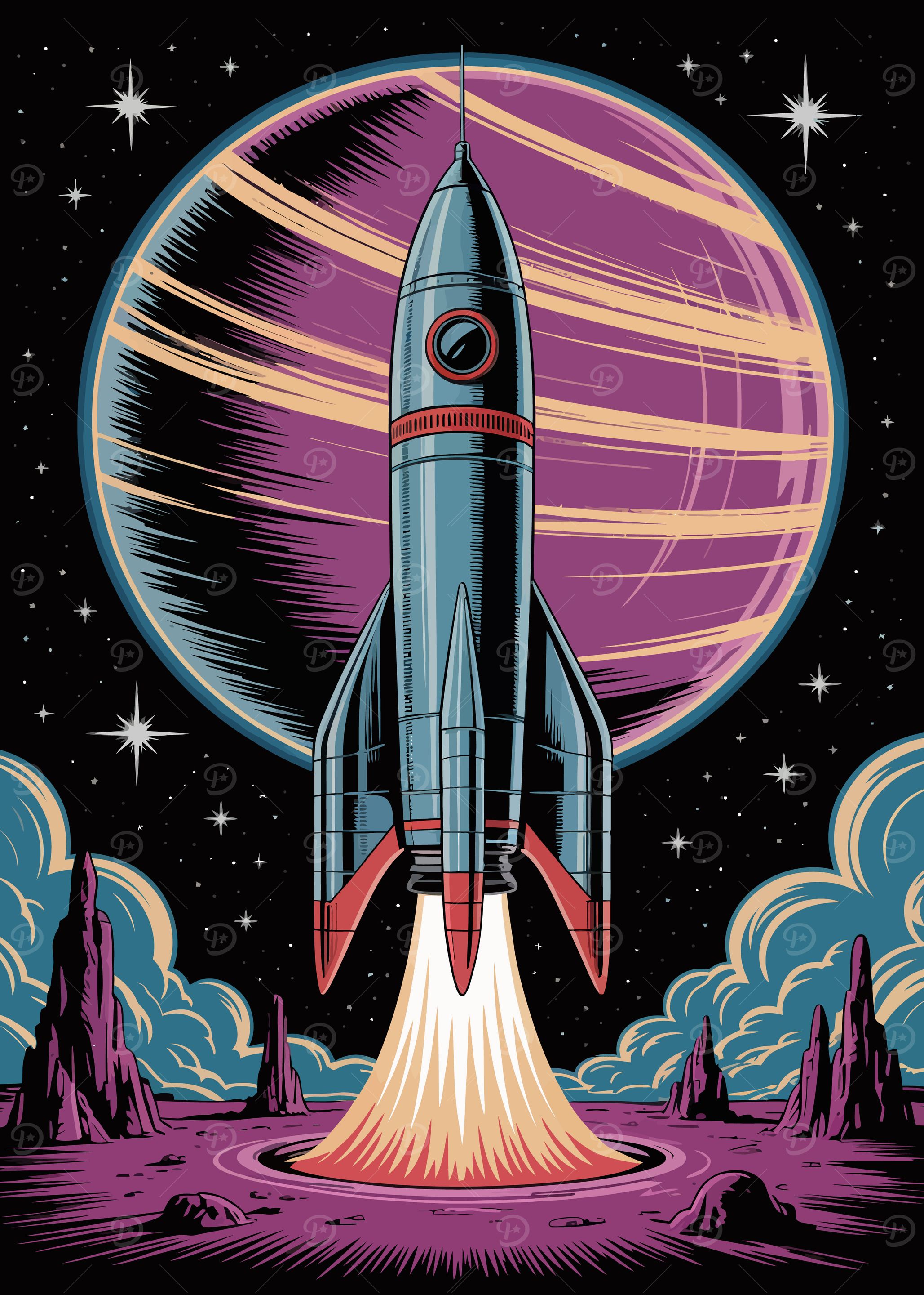 Retro Rocket Launch on Alien Planet