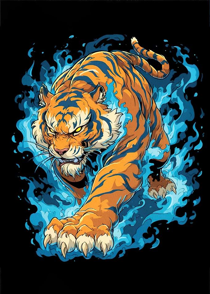 Tiger Blue Flames Animal