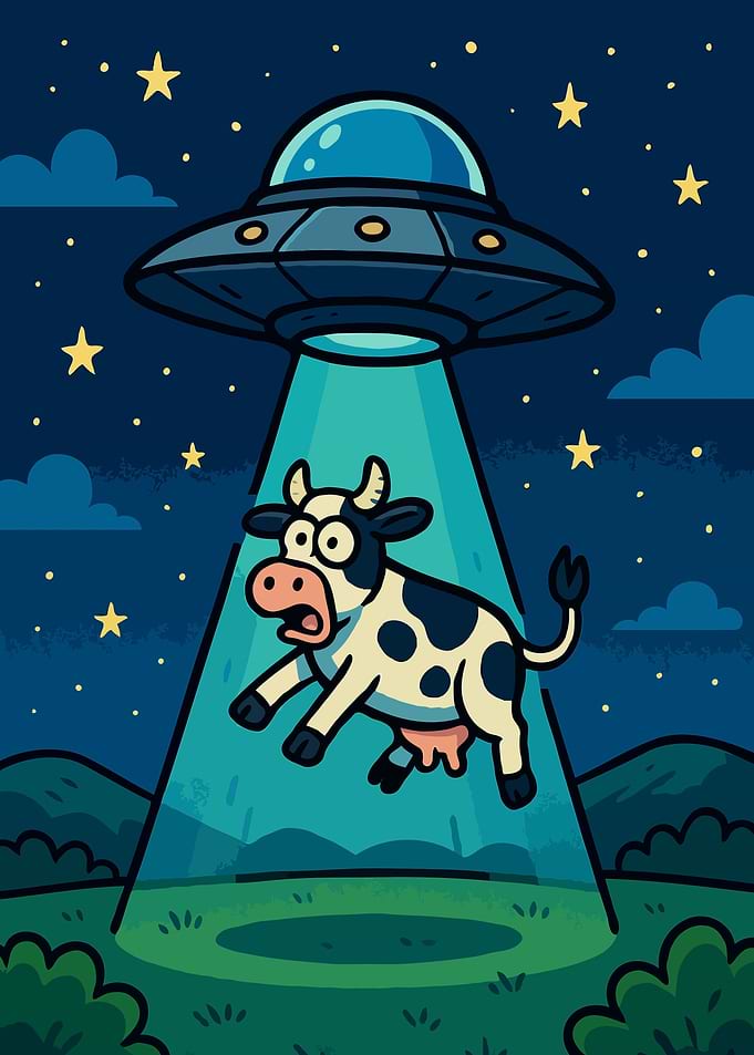 Cartoon Cow Abduction by UFO