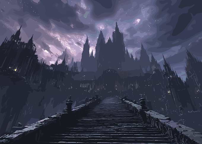 Dark Fantasy Castle Under Starry Sky