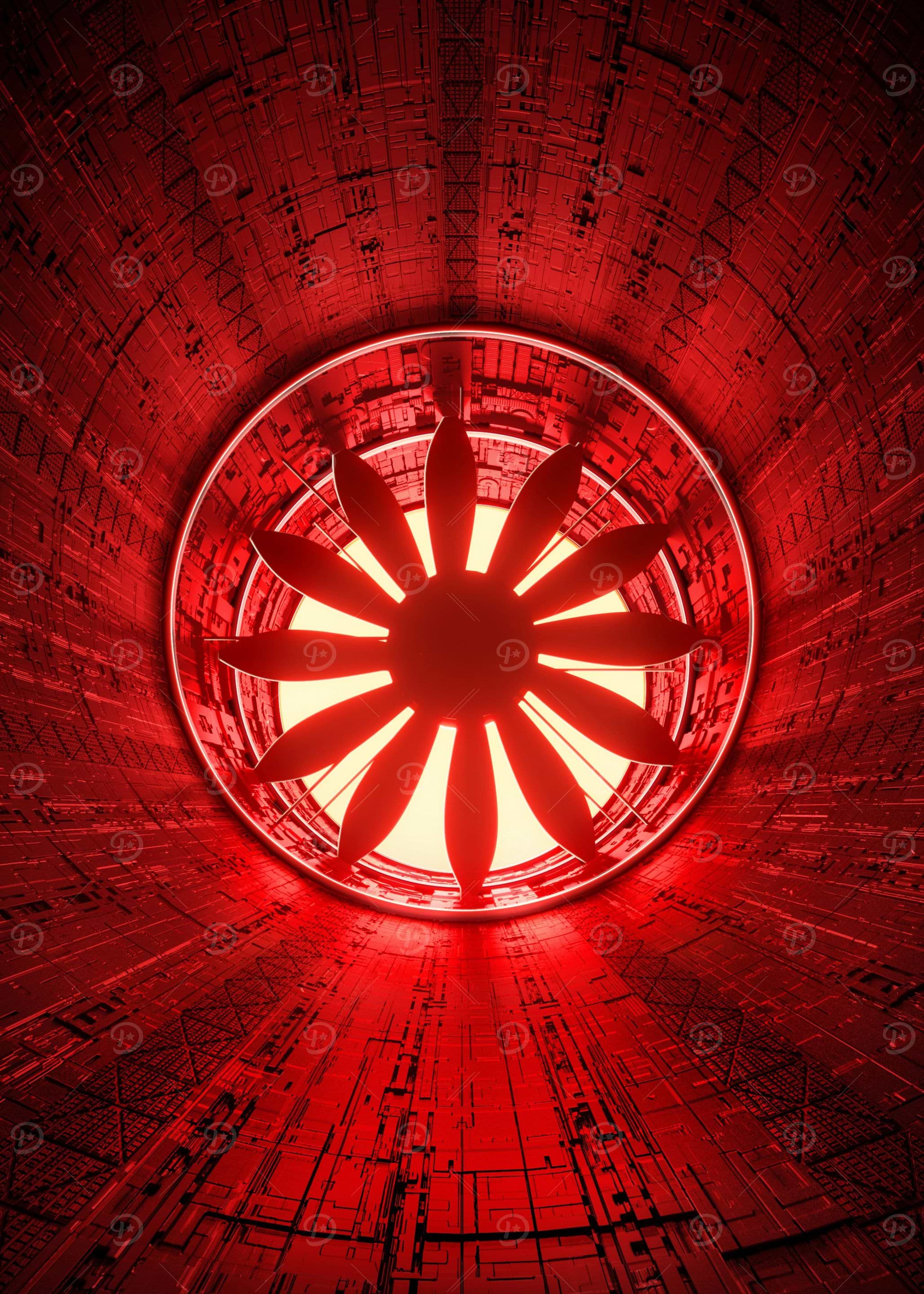 Red Industrial Fan in Tunnel