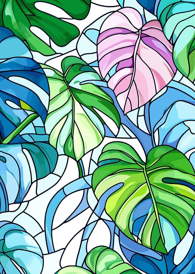 Monstera Leaf Stained Glass Pattern