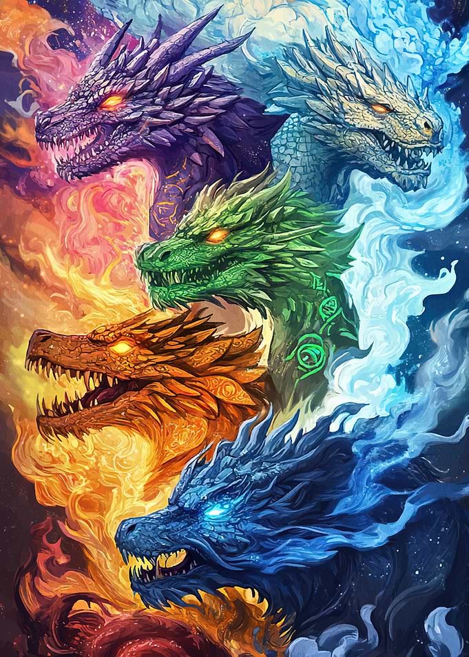 Elemental Dragons Stacked Vertically