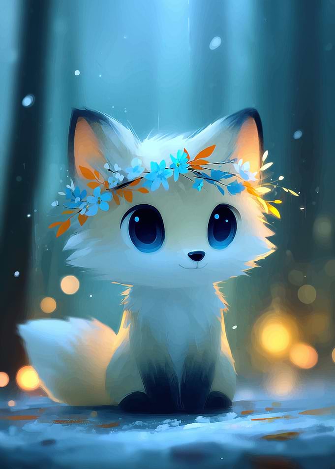 Cute Fox with Flower Crown