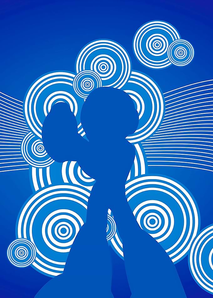 Blue Silhouette with Concentric Circles