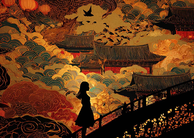 Silhouette in an Asian Landscape