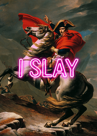 I SLAY – Neon Graffiti Over David’s Napoleon Crossing the Alps