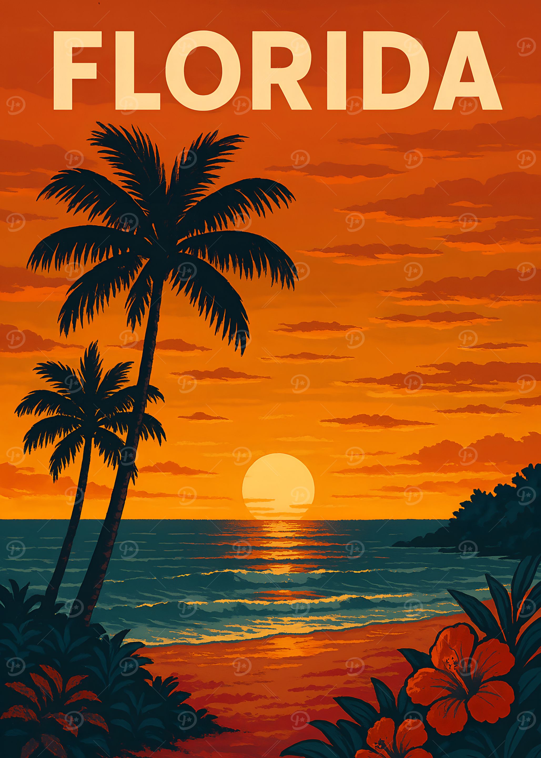 Florida Sunset Beach Travel Poster