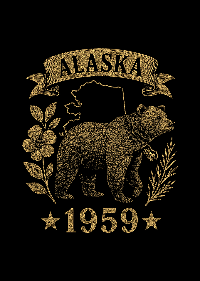 Alaska 1959 Vintage Bear Nature State Pride