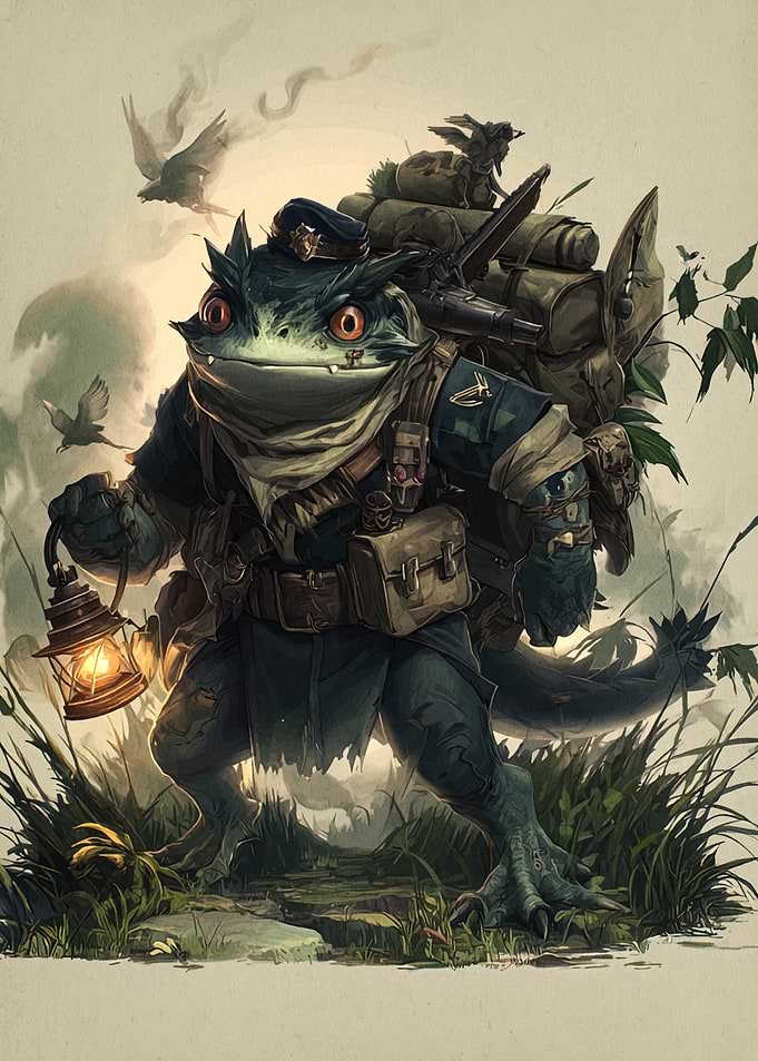 Anthropomorphic Frog Soldier with Lantern