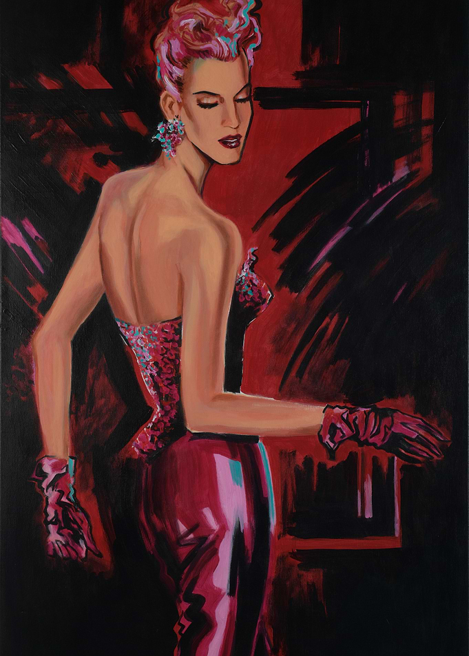 Elegant Woman in Red Dress Painting