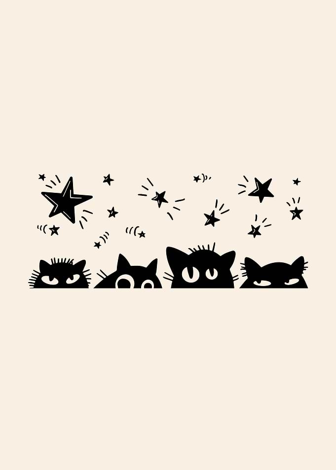 Peeking Cats and Stars Illustration