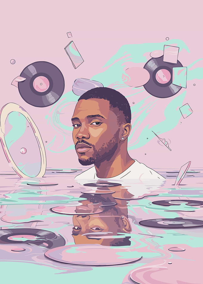 Frank Ocean in Water with Records