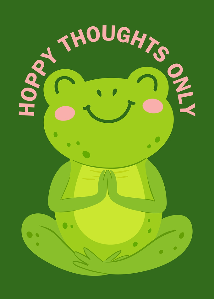 Meditating Frog with Hoppy Thoughts