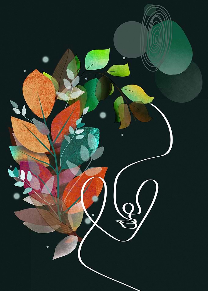 Floral Face Line Art