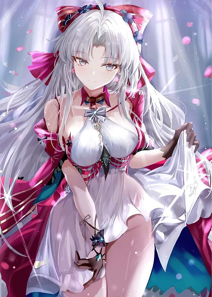 Anime Girl with White Hair and Dress
