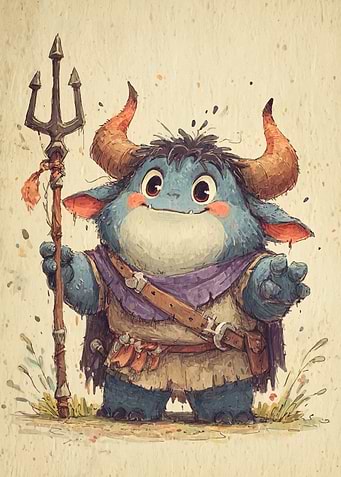 Cute Blue Monster with Trident
