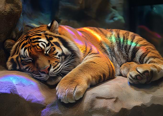 Sleeping Tiger with Rainbow Light