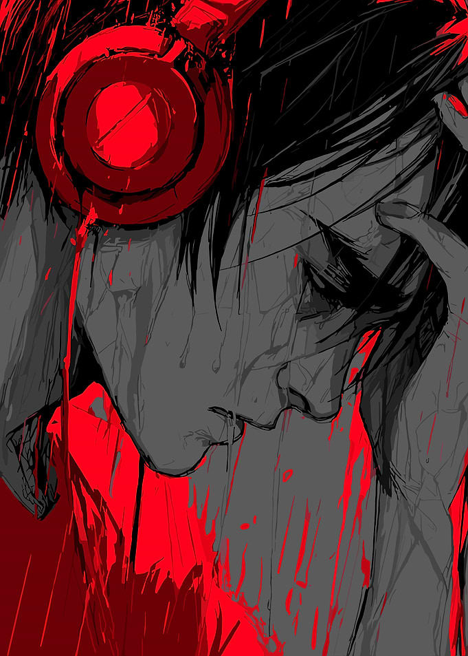 Red Headphones Anime Style Illustration