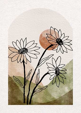 Floral Line Art with Abstract Shapes