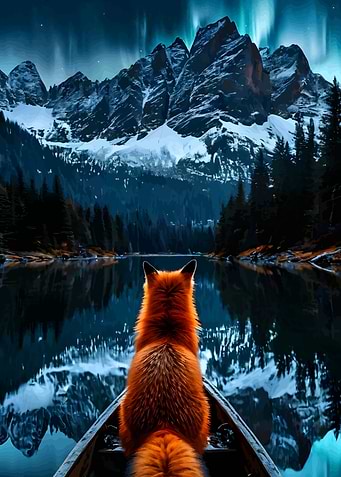 Fox Under Aurora Borealis Northern Lights