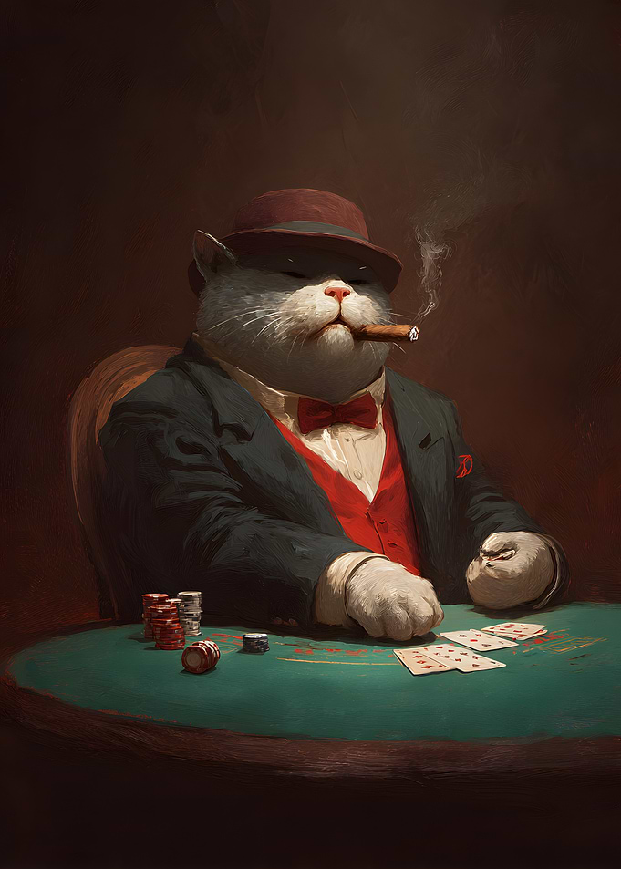 Cat playing poker with cigar