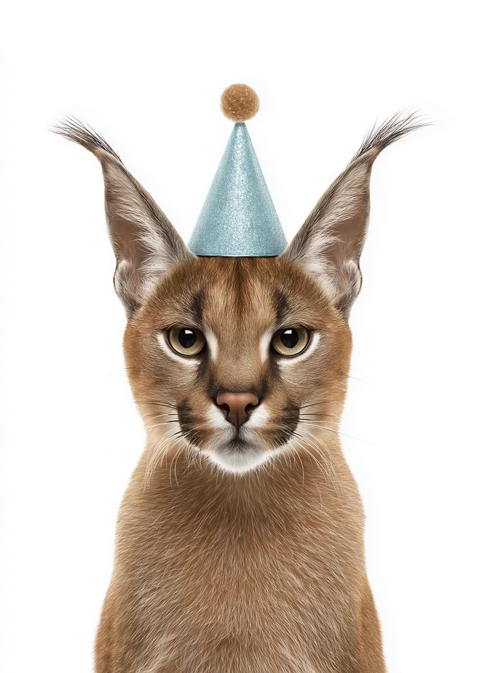 Caracal Cat with Party Hat