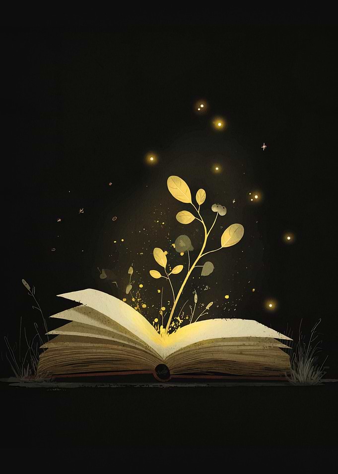Magical Book with Golden Plant