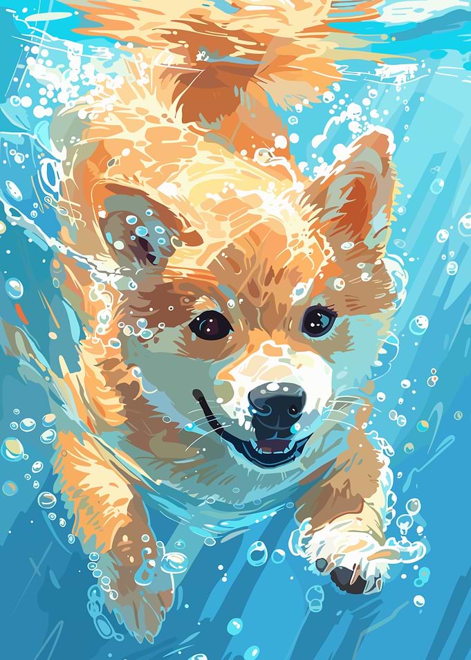 Shiba Inu Swimming Underwater