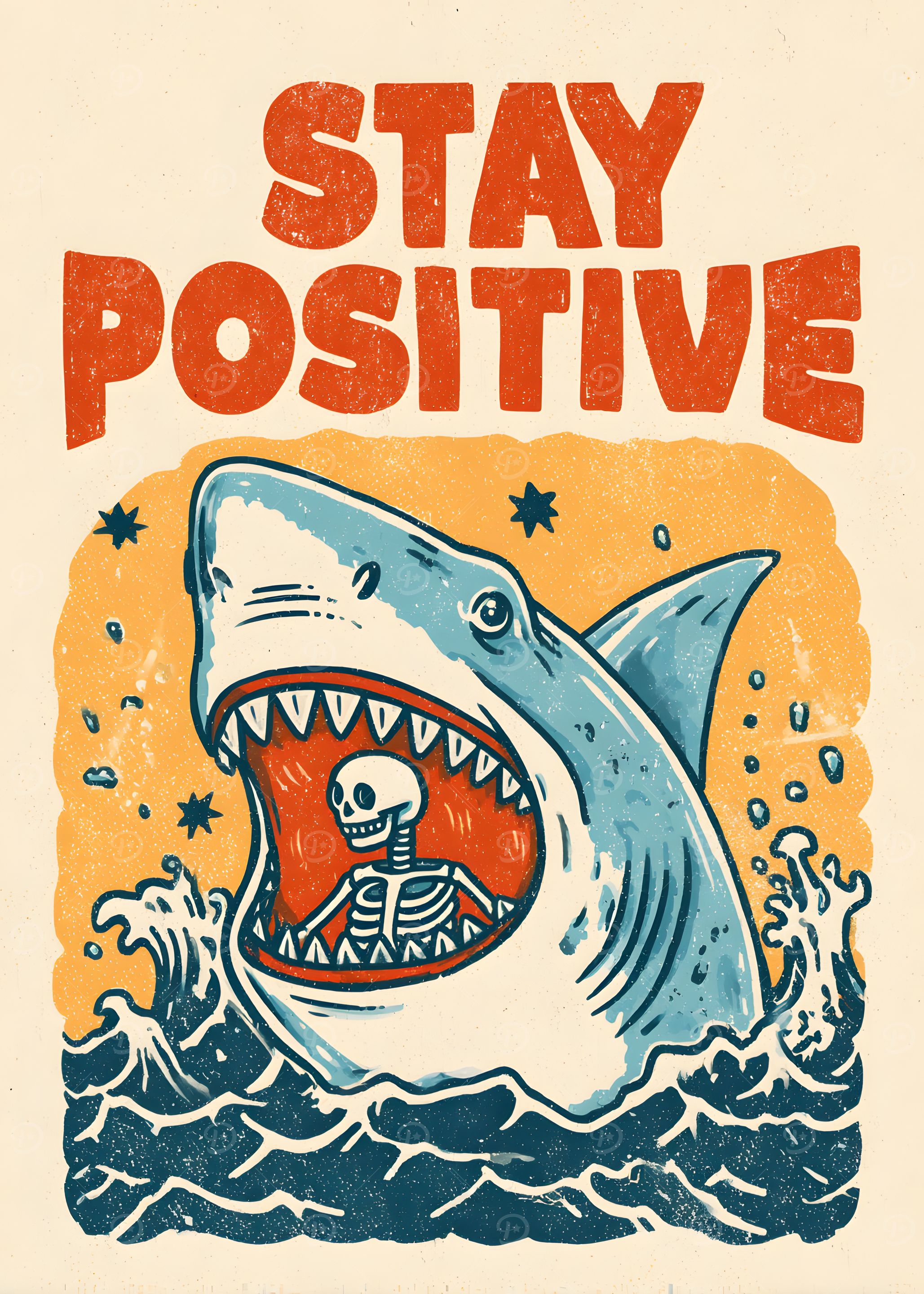 Stay Positive Shark Skeleton Humor