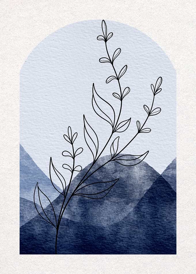 Minimalist Floral Line Art with Blue Background