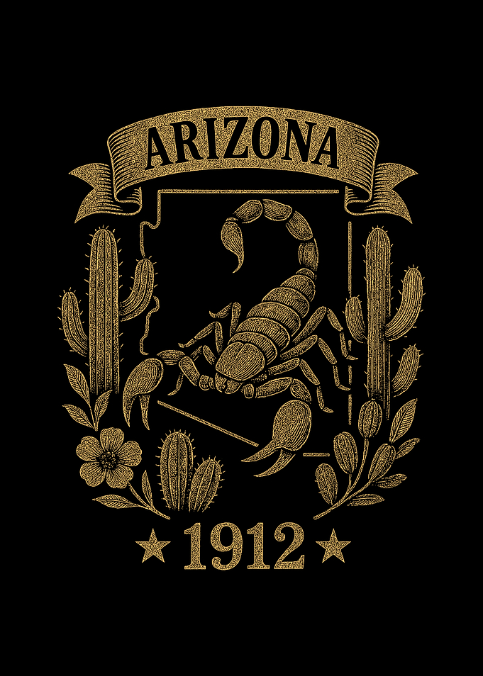 Arizona 1912 Vintage Scorpion Cacti State Pride