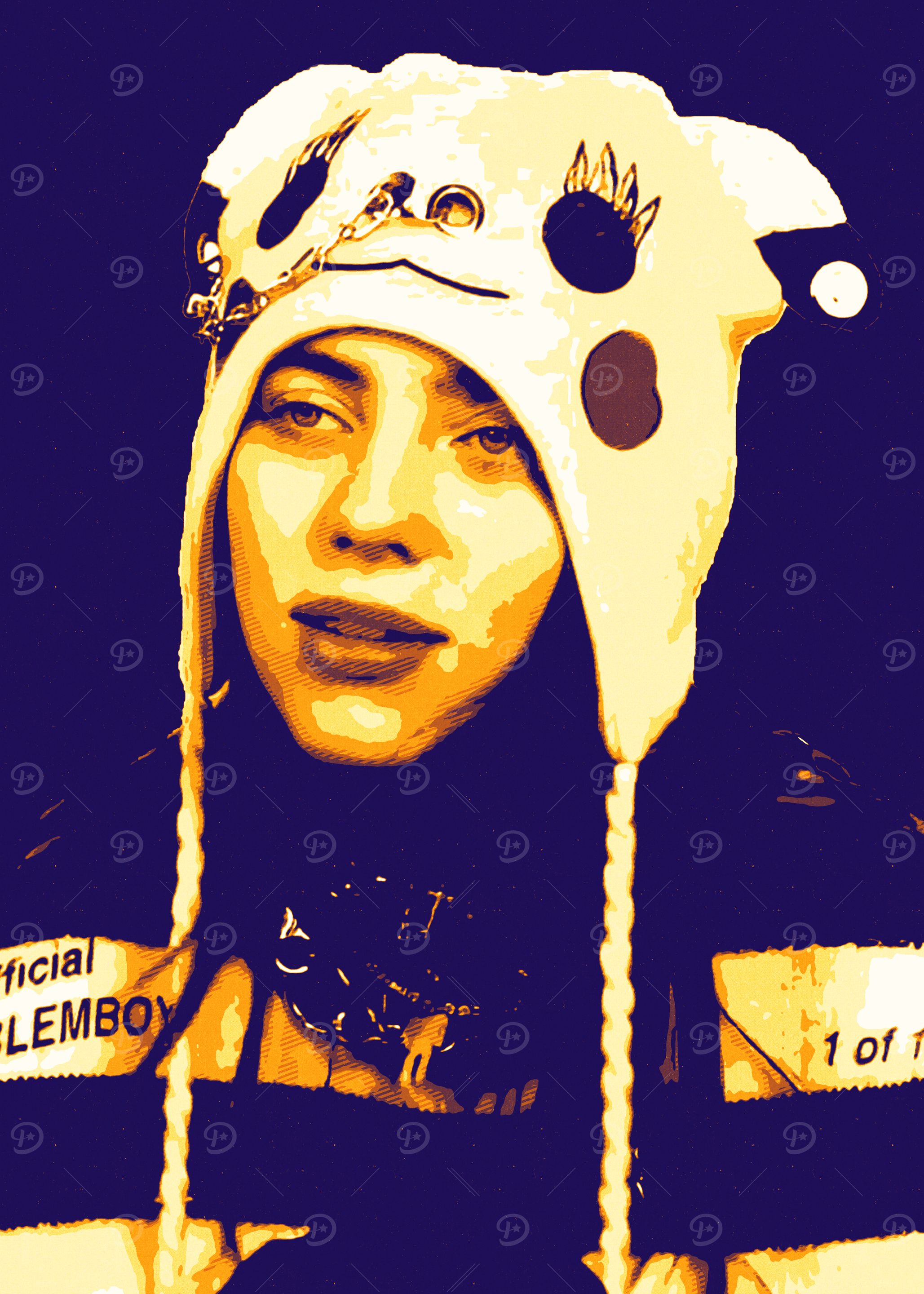 Billie Eilish Portrait Art with Cartoon Hat