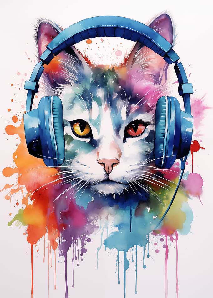 Cat in headphones Music